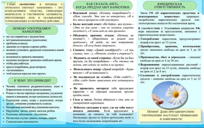буклет подросткам ответсвенность за оборот наркотиков. как сказать нет